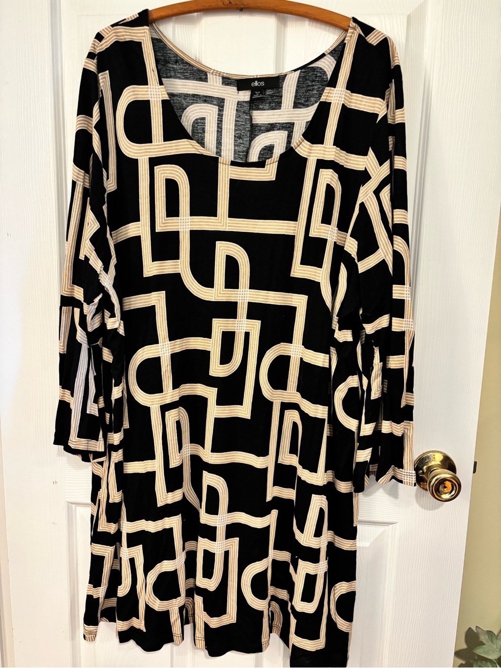 ellos Black Top with Cream Geometric Stripes